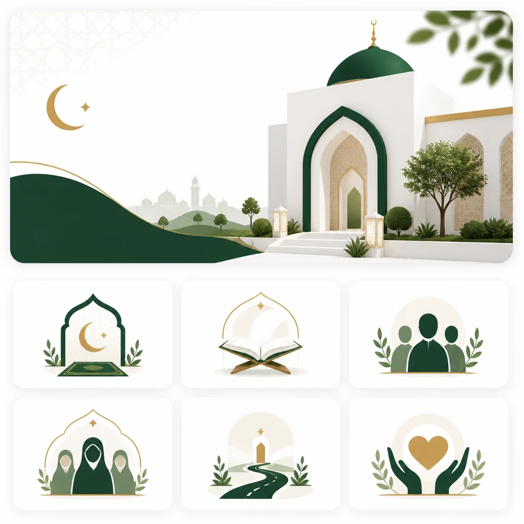 Illustration representing AMCC programs: prayer, learning, youth, sisters activities, and community support.