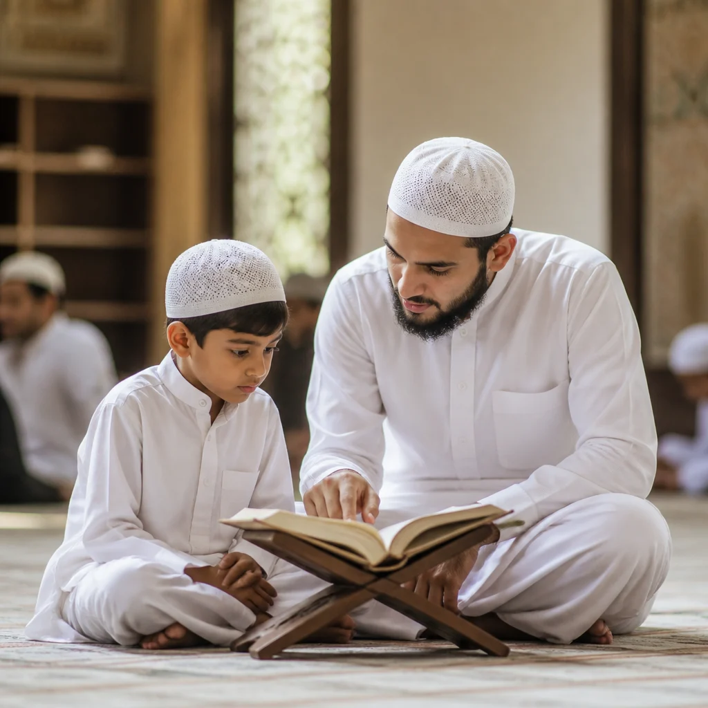Teacher guiding a student in a calm community learning space