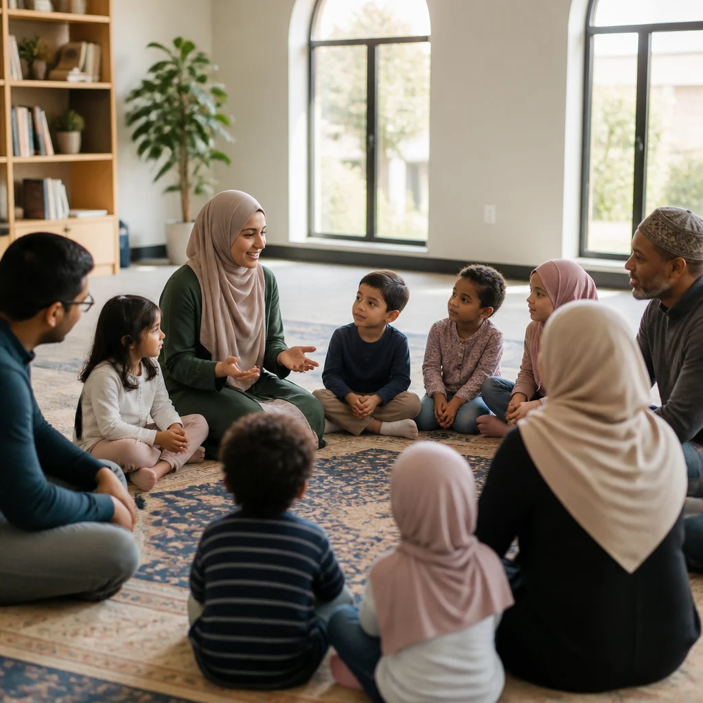AMCC families and children gathered in a community homeschool learning circle