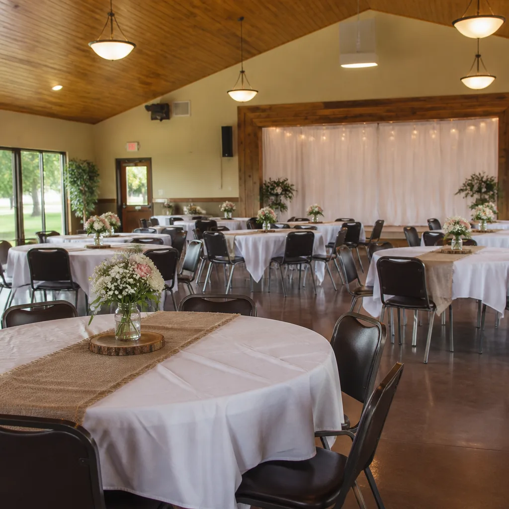 A welcoming community service hall set up for a family celebration