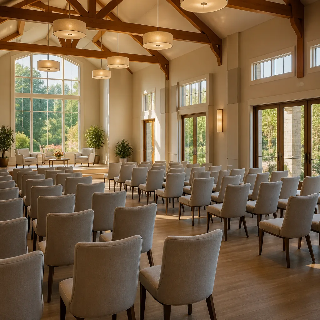 A bright, welcoming community hall interior suitable for family celebrations and community events.