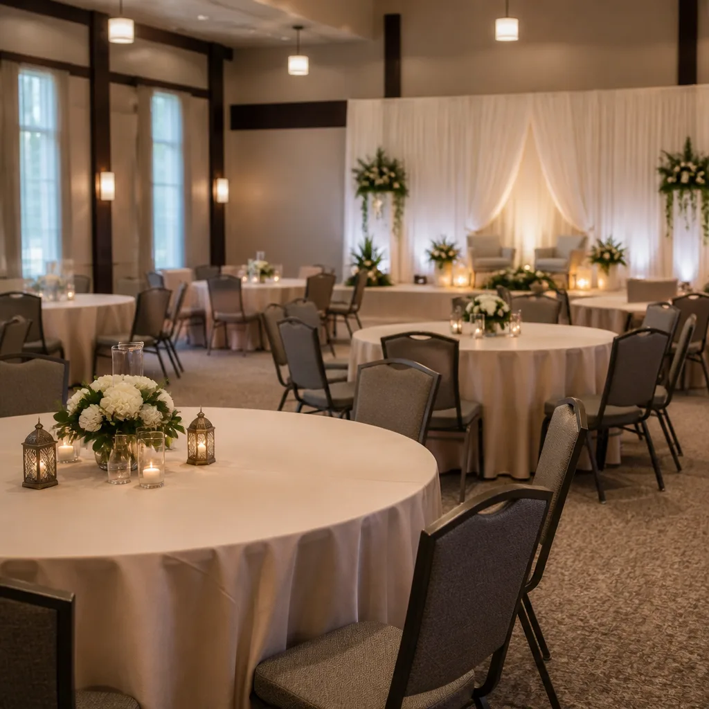 Modesty-friendly event seating setup inside a community hall