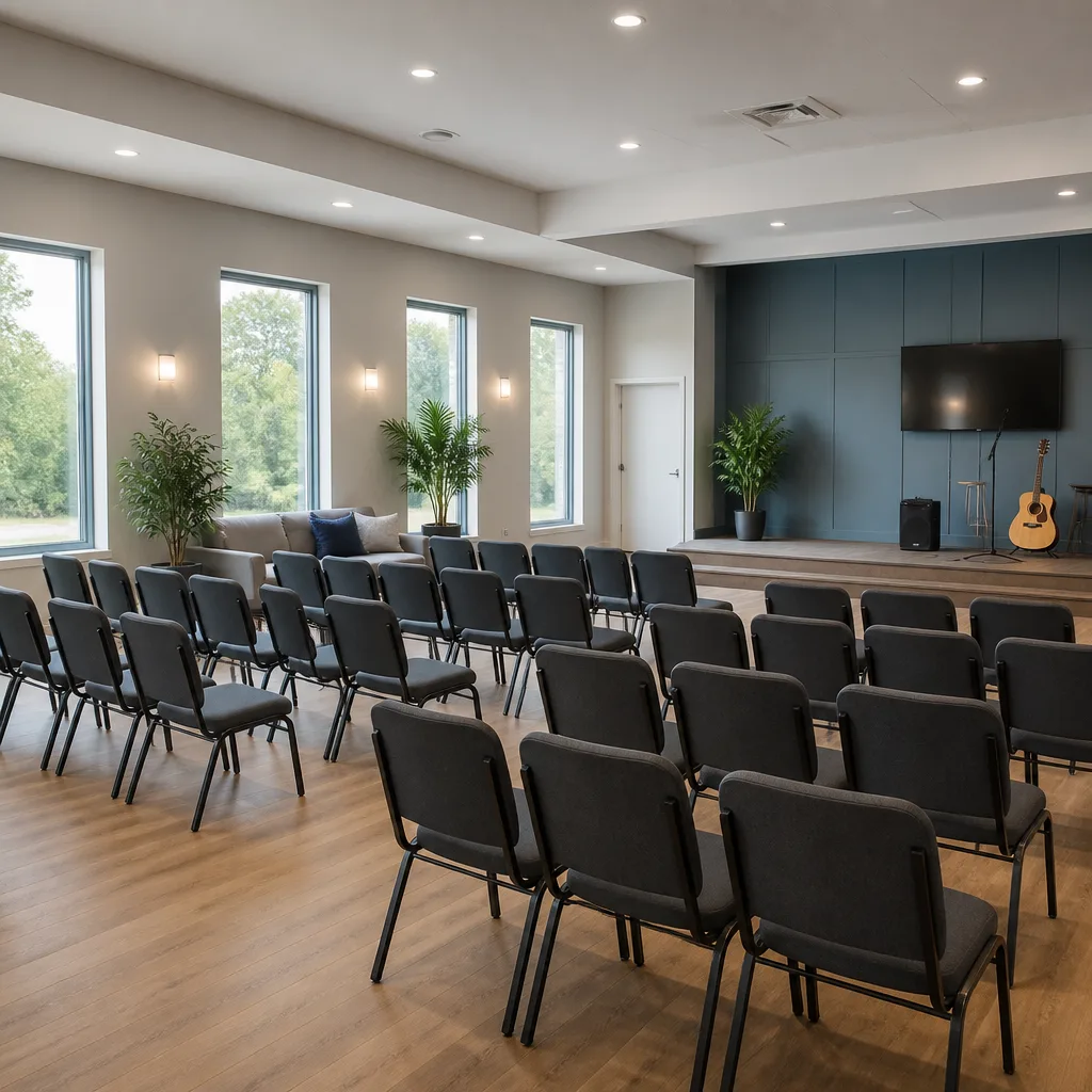 Well-prepared community hall interior for youth program events in Longwood, Florida