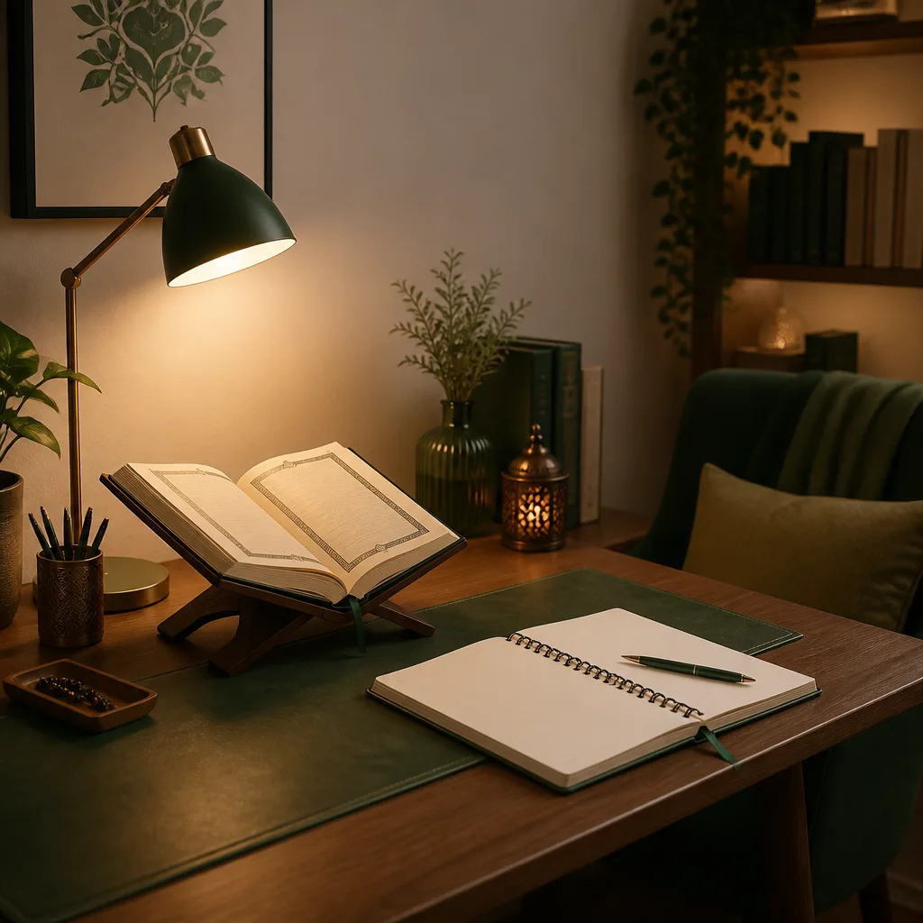 A serene, structured study space designed for adult consistency