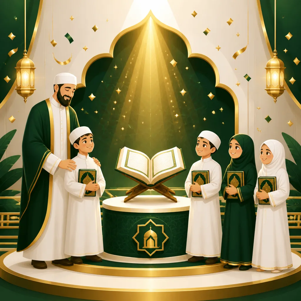 Illustration symbolizing milestones and celebrations during a Quran memorization program.