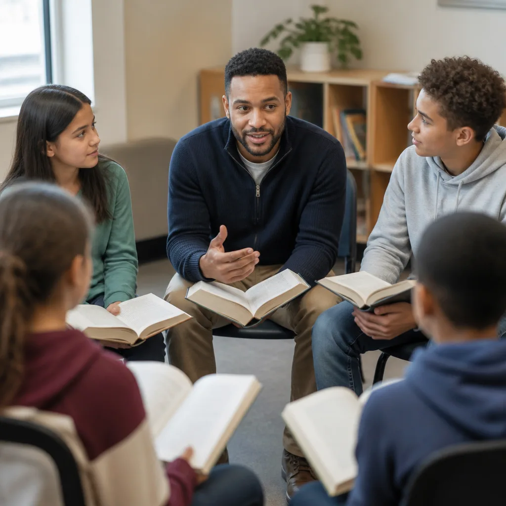 Teacher and learners in a supportive weekly study circle