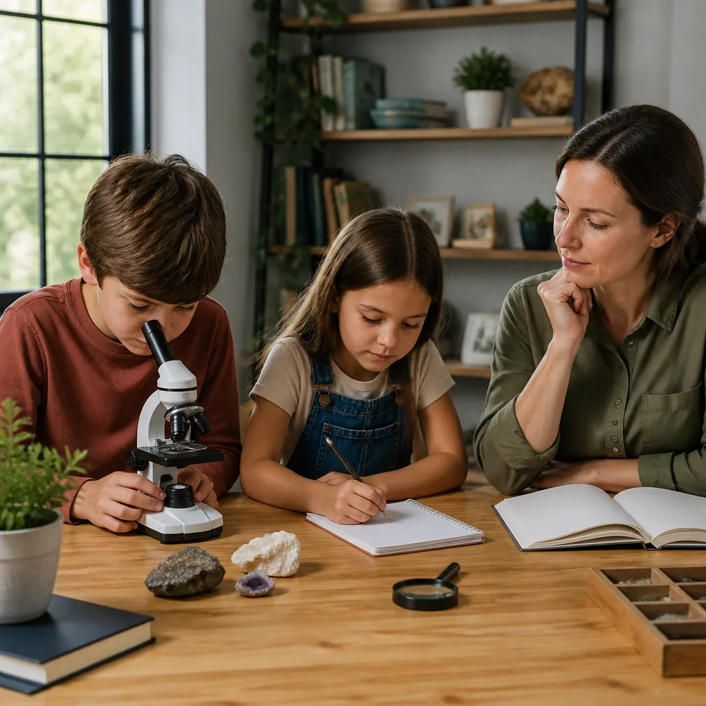 Children learning together at a homeschool study station