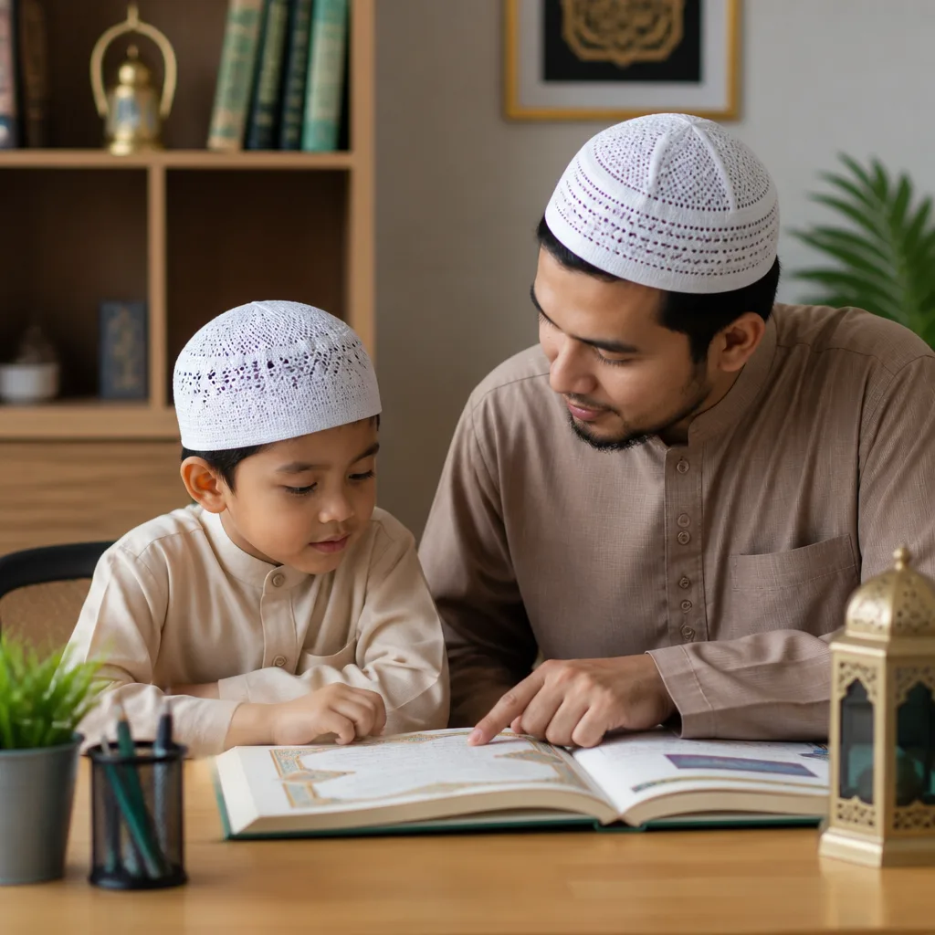 Parent guiding a child during home study