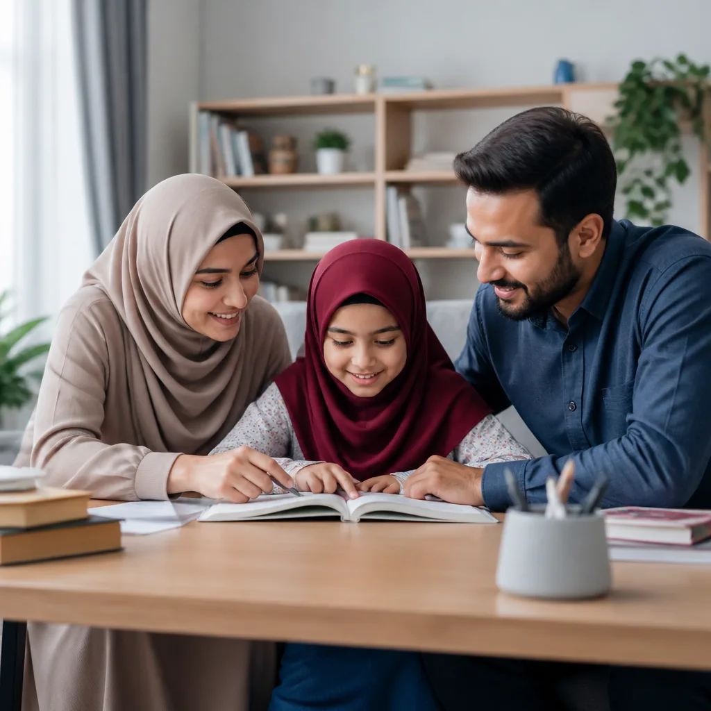 Family learning together at home in a calm setting