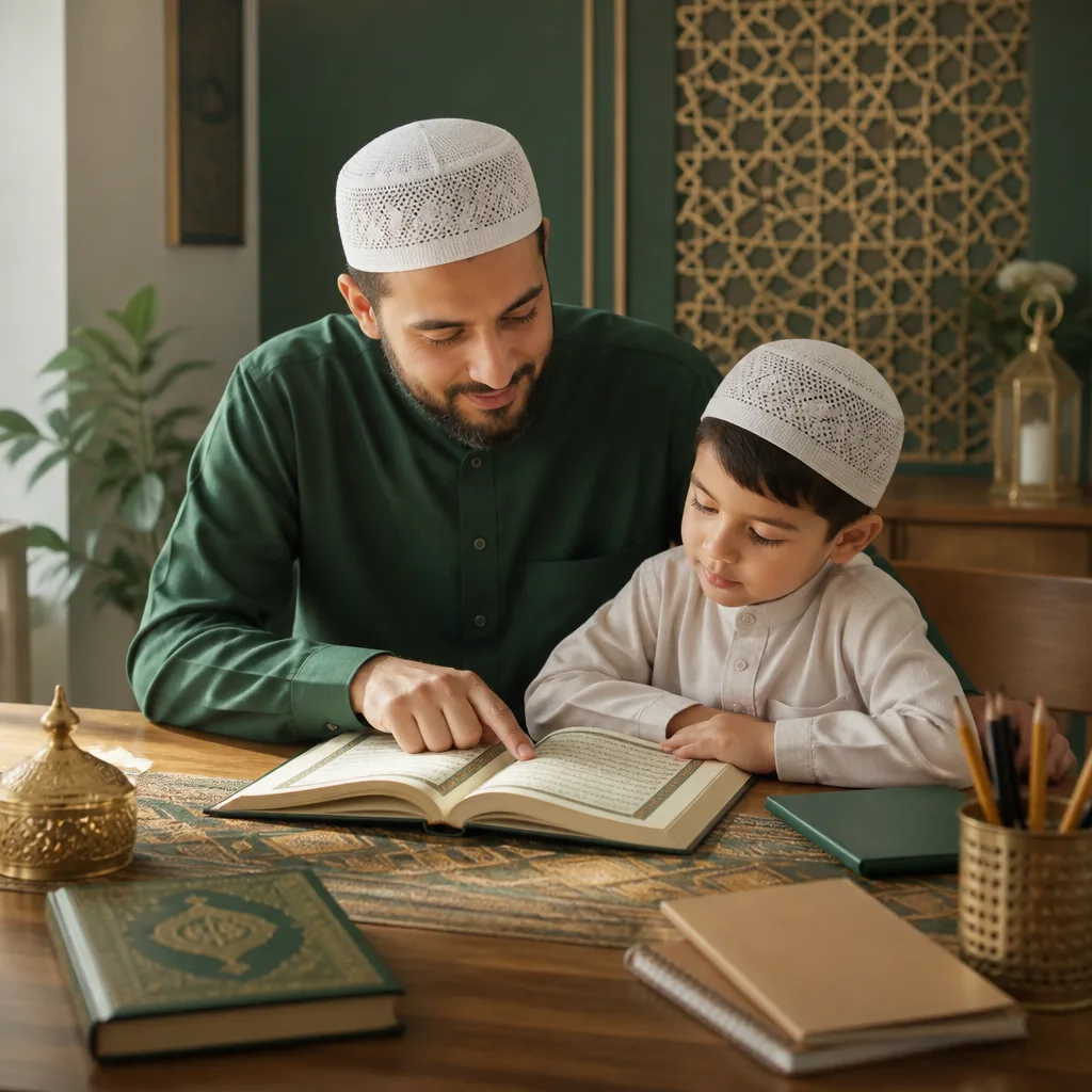 A calm home learning setup for structured Islamic lessons at home.