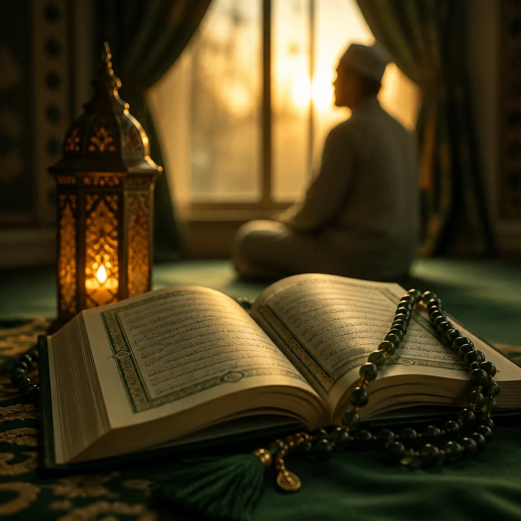 Qur’an and prayer details representing character and worship at home.