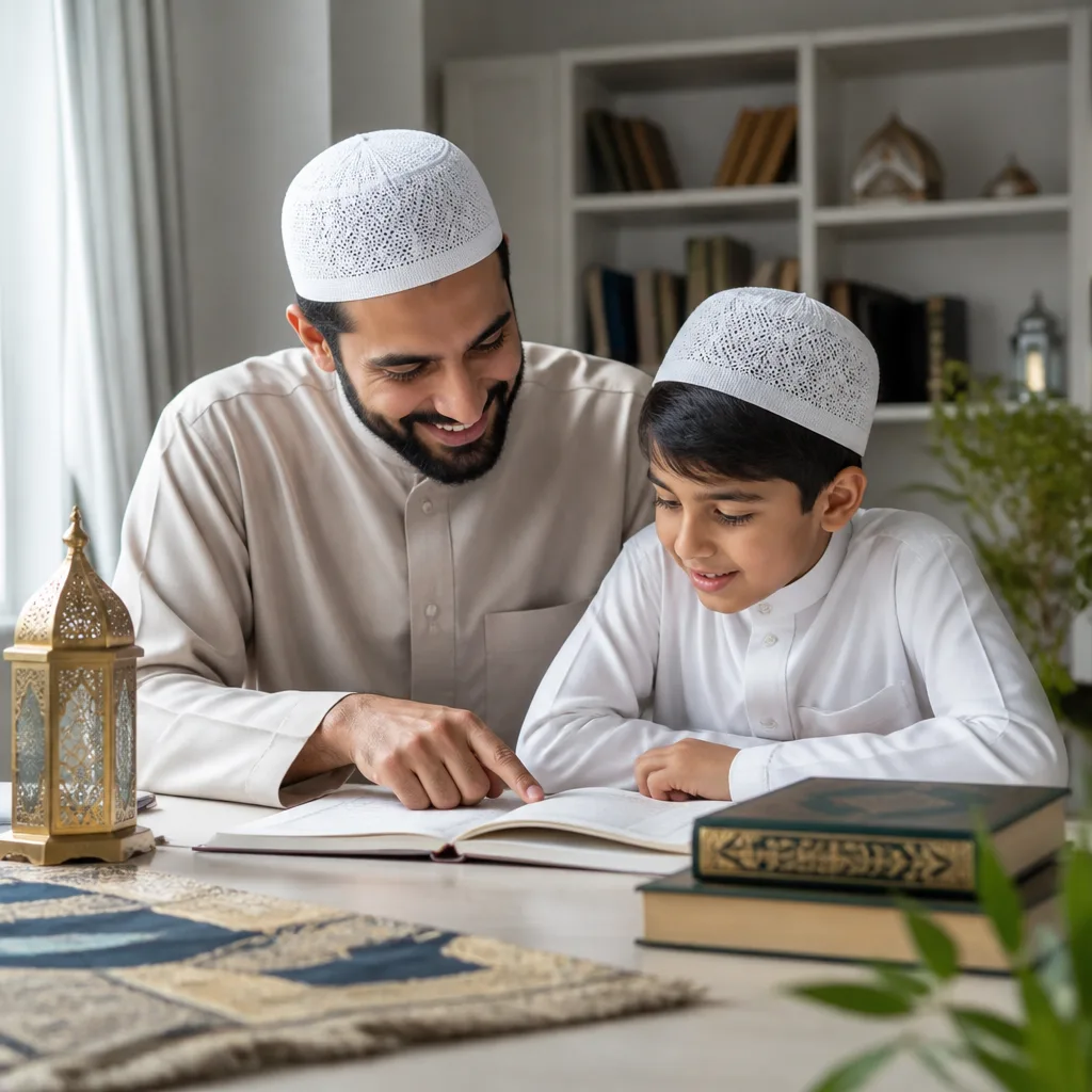 Parent and child studying together at a home learning table