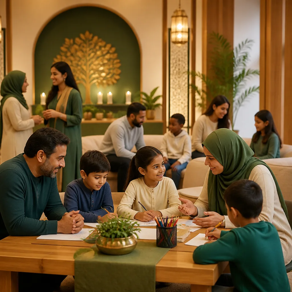 Parents and instructors welcoming students at an Islamic weekend school