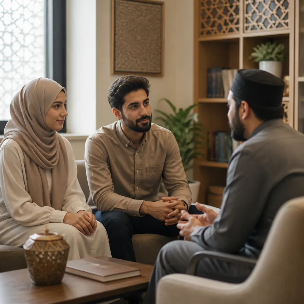 Couple receiving premarital guidance in a community setting at AMCC