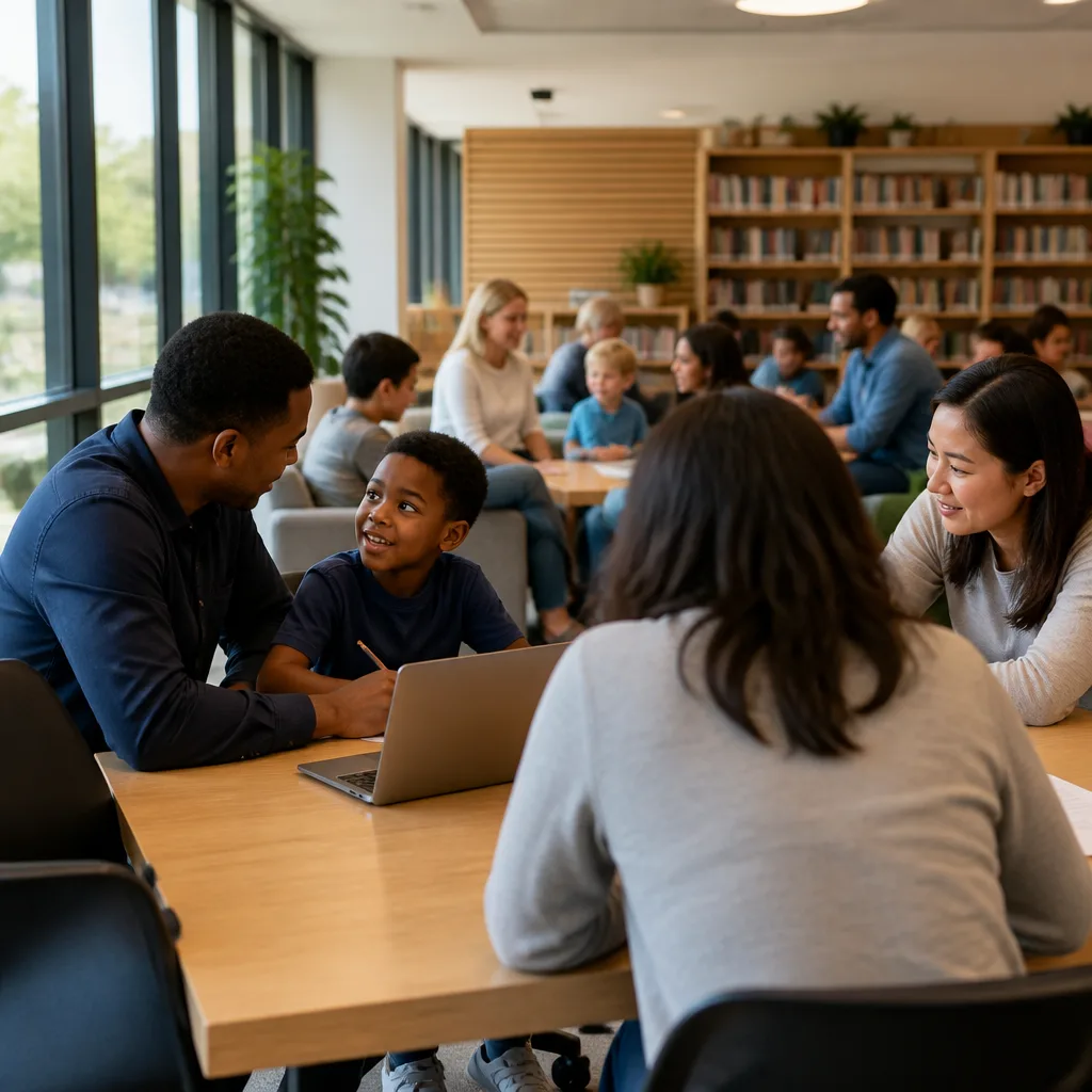 Students and parents in a warm learning environment
