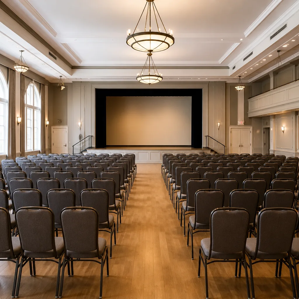 Spacious hall with lecture-style seating arrangement