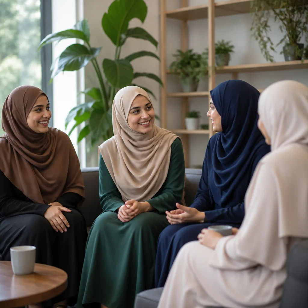 Sisters sharing a warm conversation in a welcoming community space