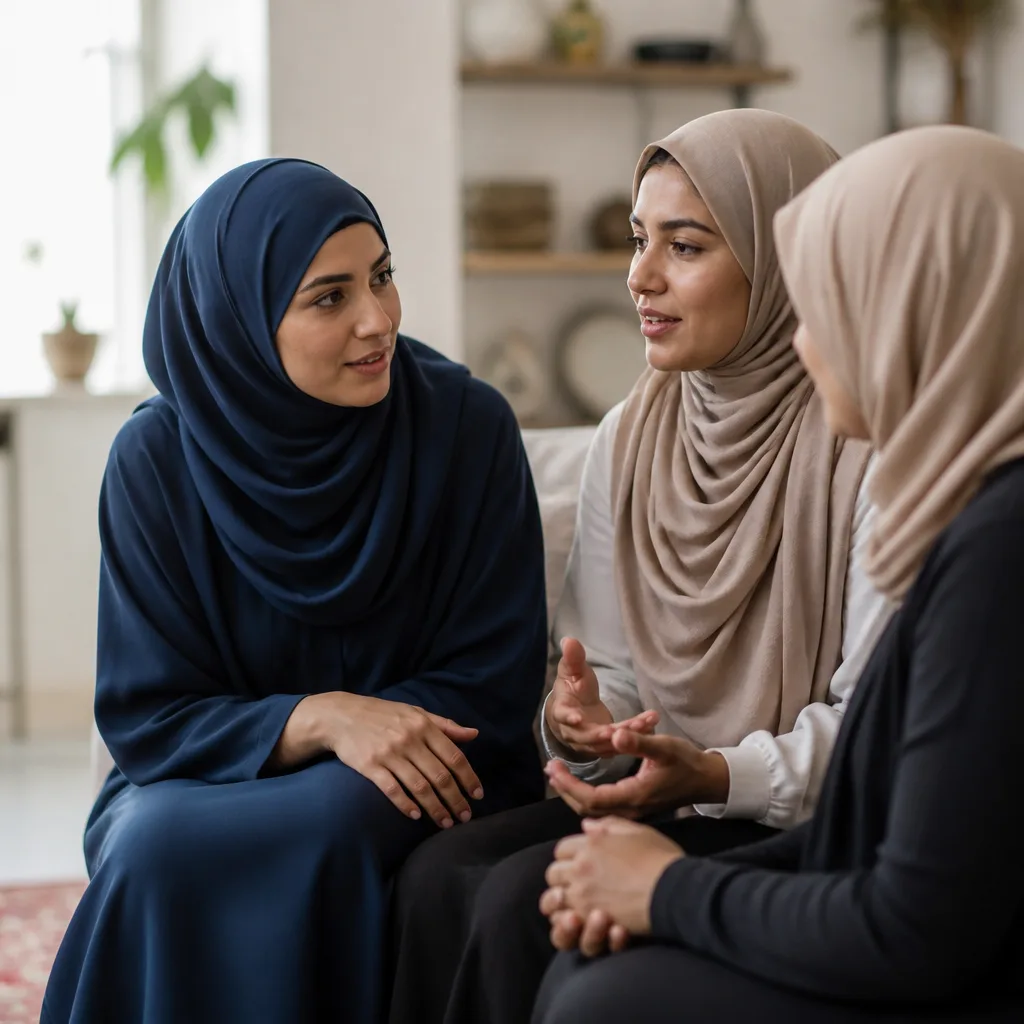 Sisters studying together in a quiet community room