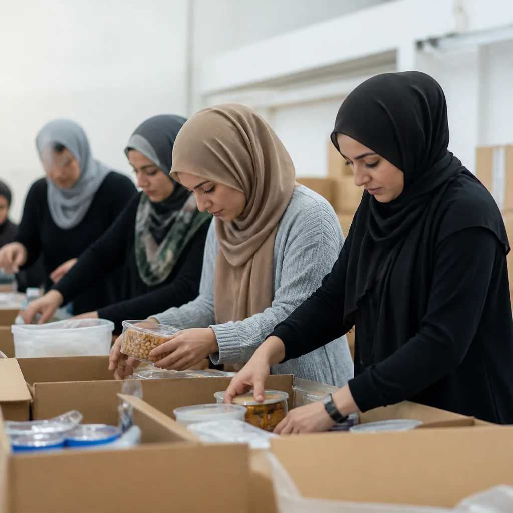 Sisters volunteering together in a community service space