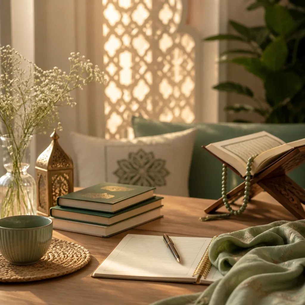 Quiet study atmosphere representing tarbiyah and reflection for AMCC Sisters Programs