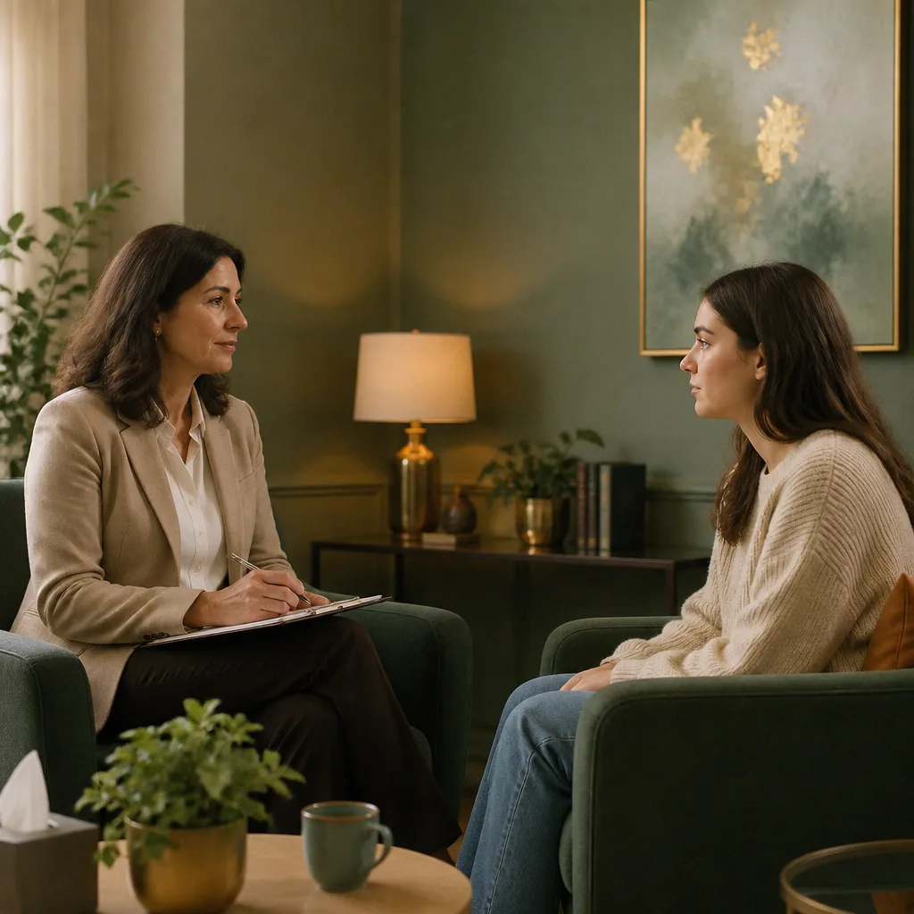 A private, respectful counseling conversation focused on wellbeing and support.