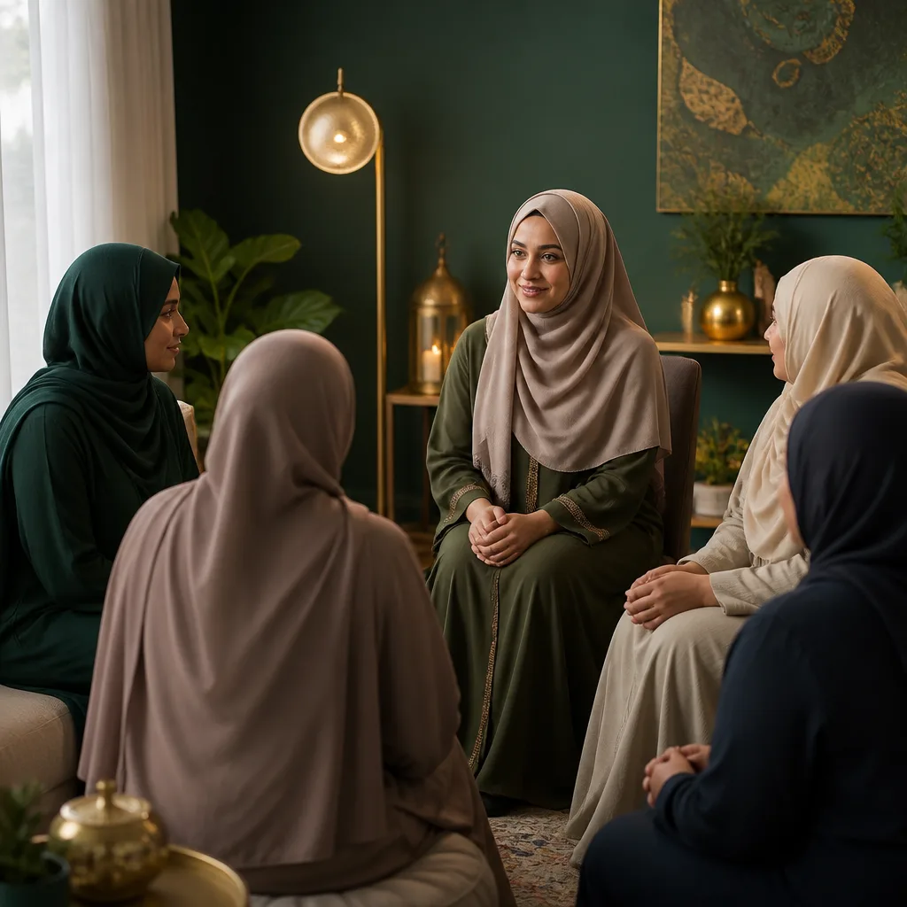 New Muslim sisters meeting in a warm, supportive sisterhood setting for beginner-friendly learning