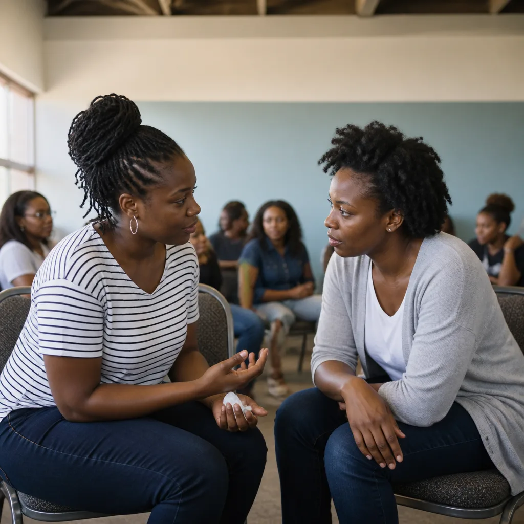 Sisters sharing in a small group discussion