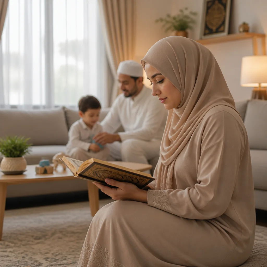 A calm home scene representing meaningful stay-at-home motherhood and Islamic reflection
