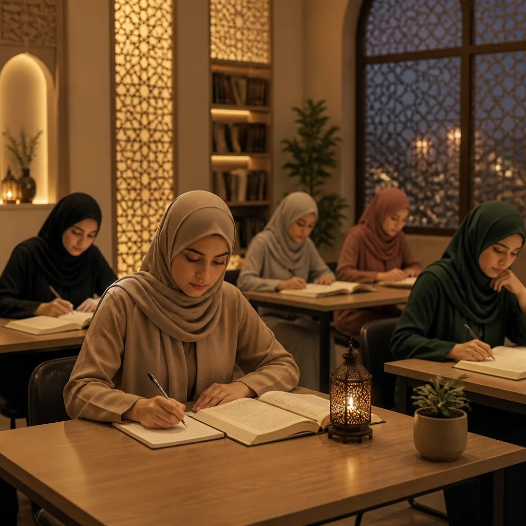 Women learning during an evening-style Islamic studies session