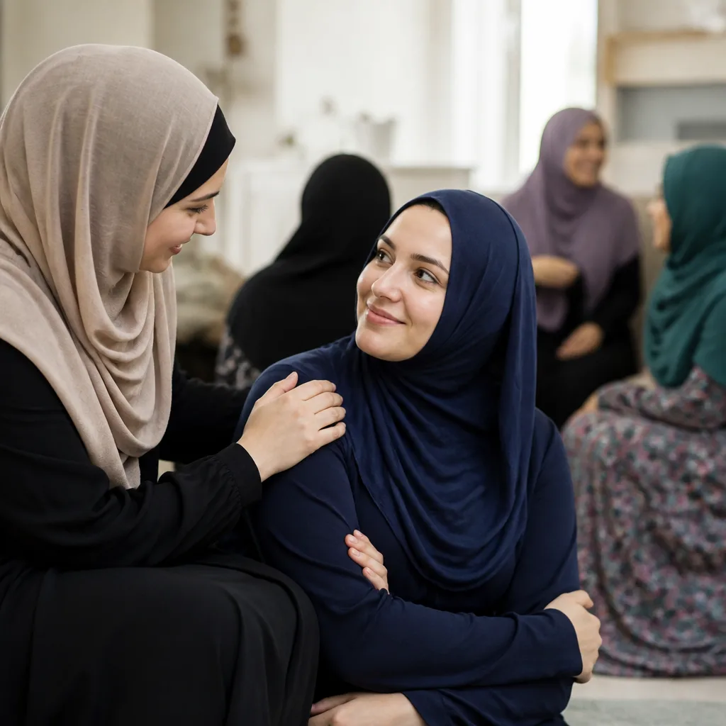 Two women sharing a warm, supportive conversation