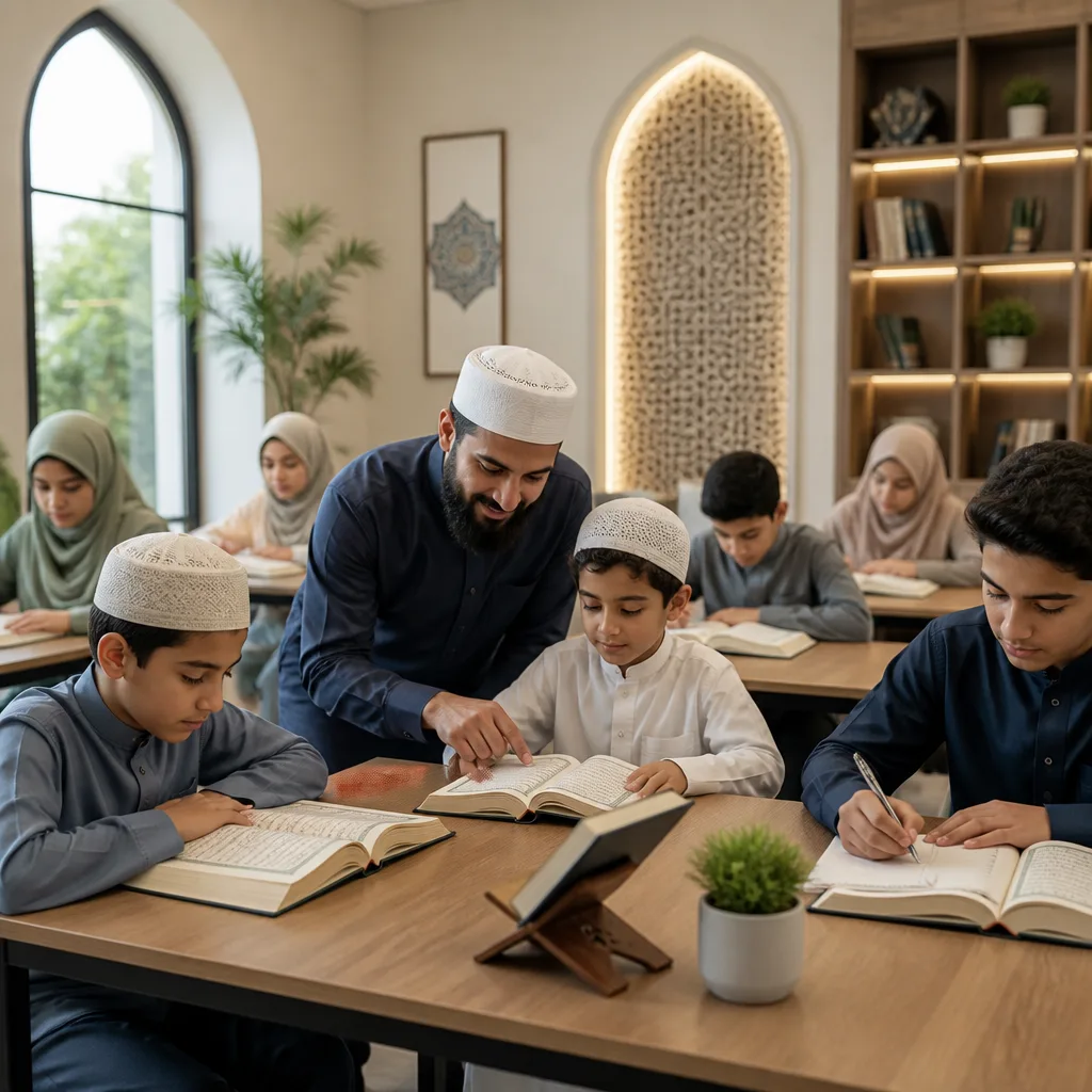 Students learning Qur’an with teacher guidance at AMCC weekend classes