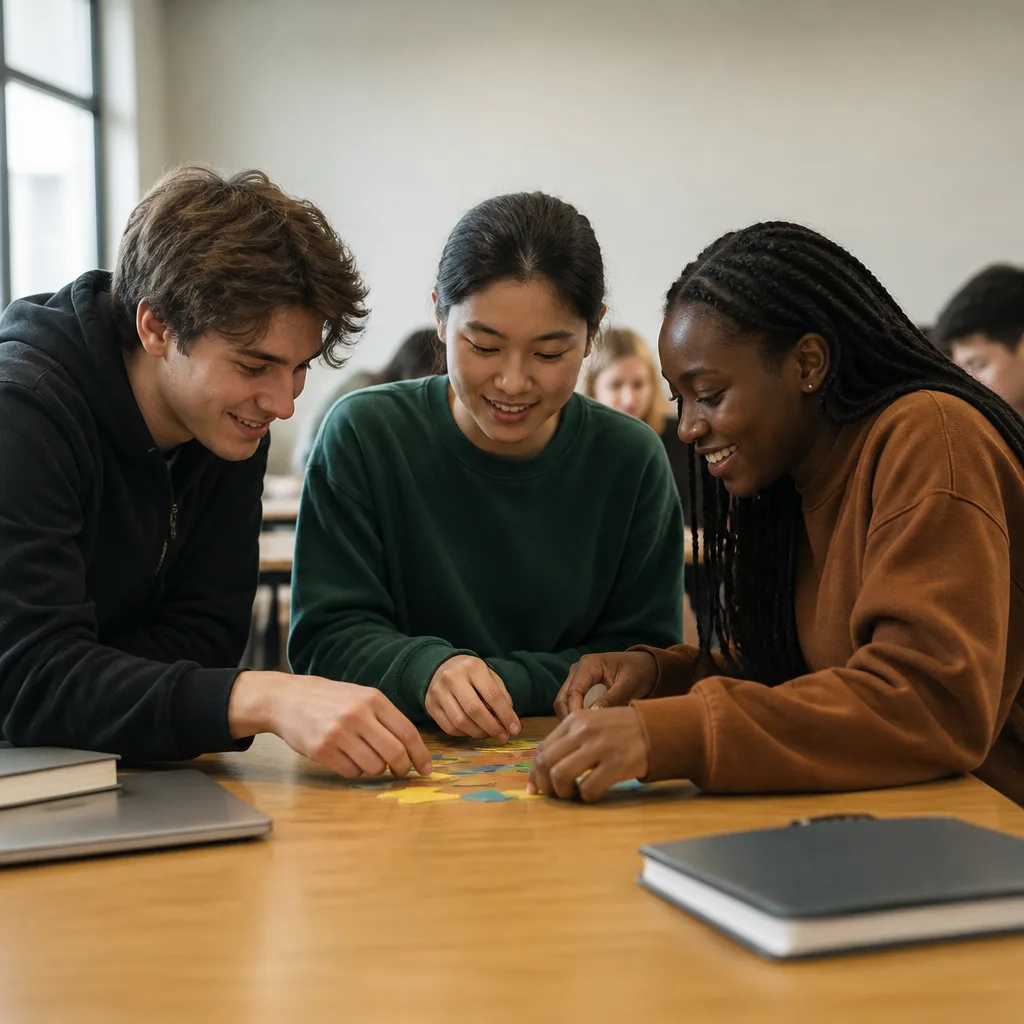 Students participating in a structured learning activity in a classroom