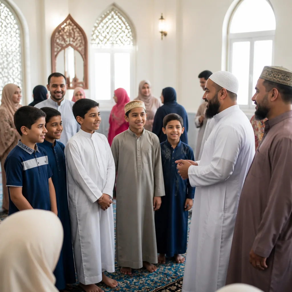 Families and students gathered in a community hall during a celebration