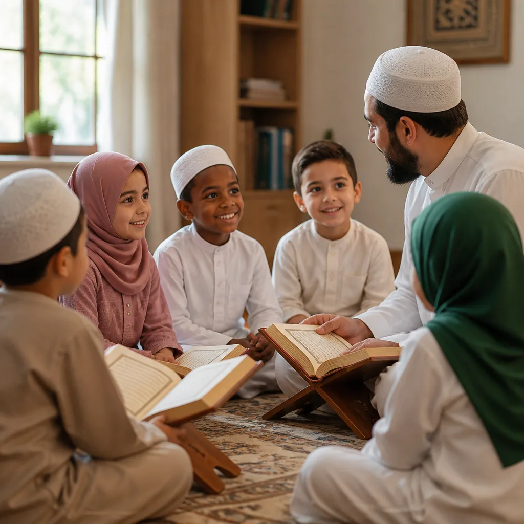 Children learning Quran in a warm, supportive AMCC Weekend School classroom