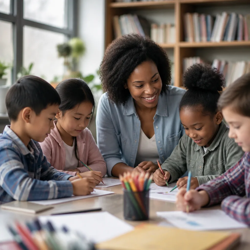 Children learning with an instructor in a classroom