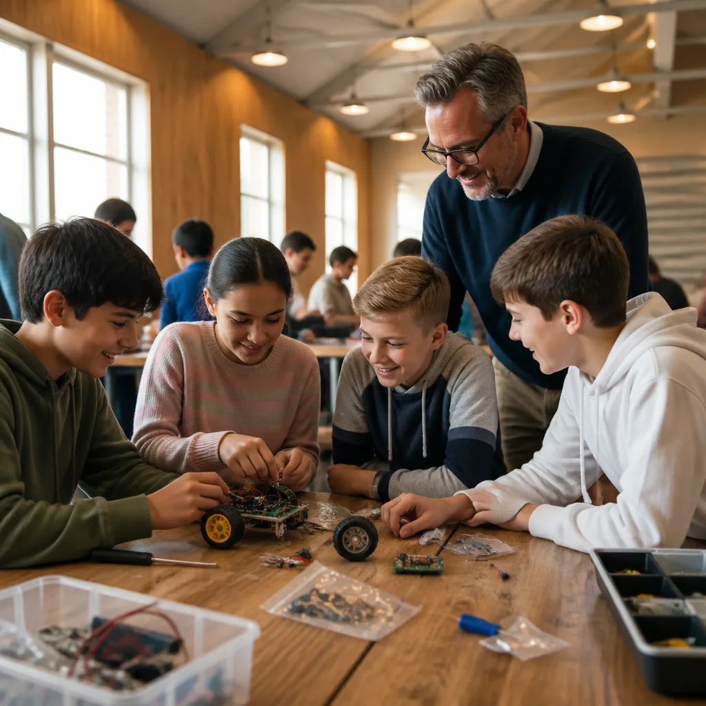 Students working together on a hands-on activity in a community classroom