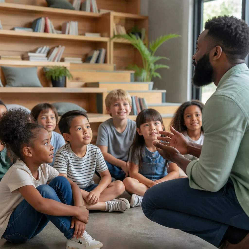 Children learning in a welcoming community setting with an instructor