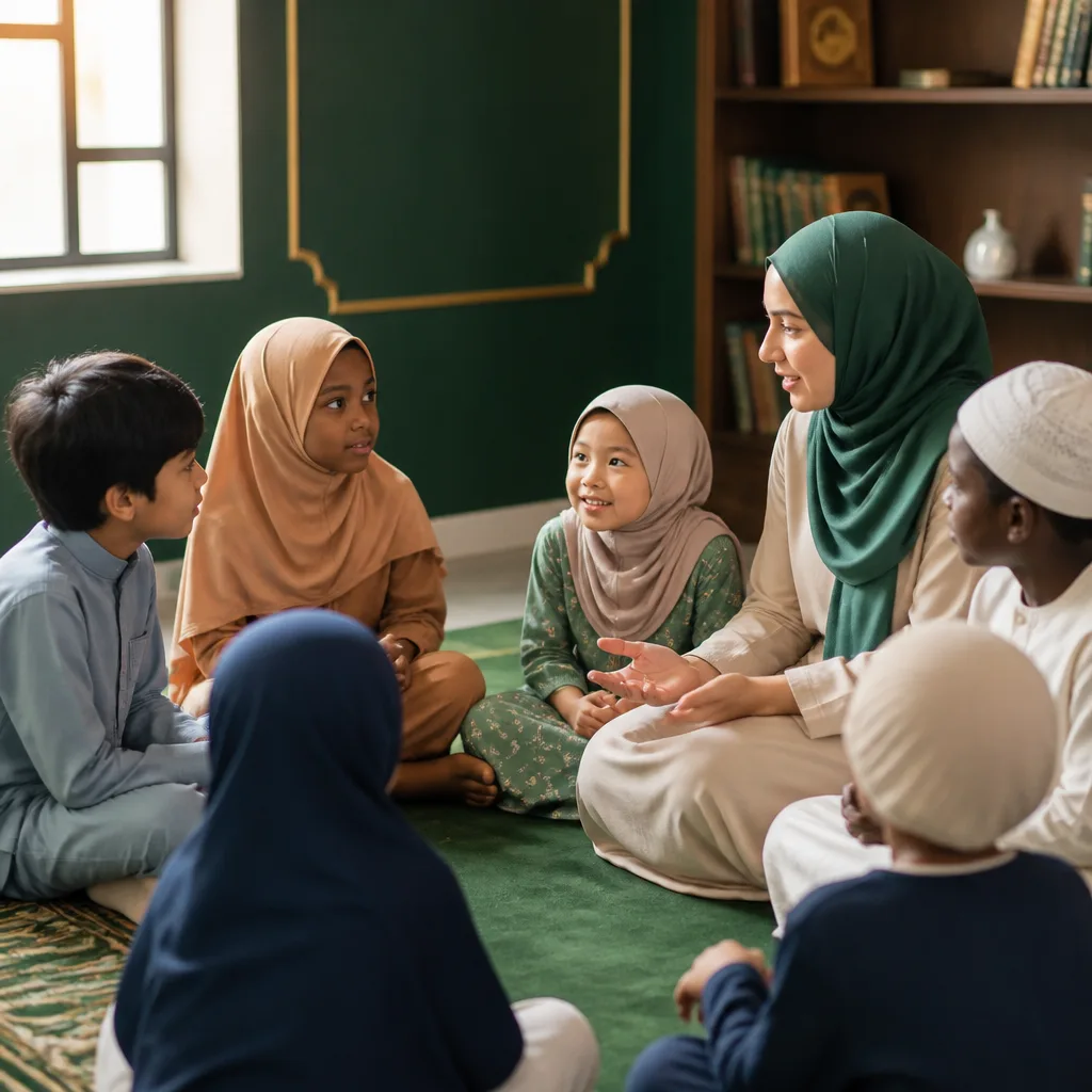 Children learning together in a welcoming community setting for Muslim identity.
