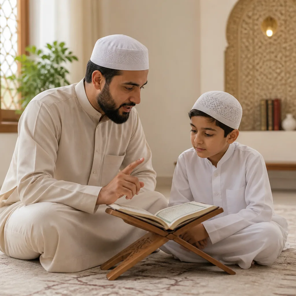 Quran Tajweed guidance for children with a supportive instructor