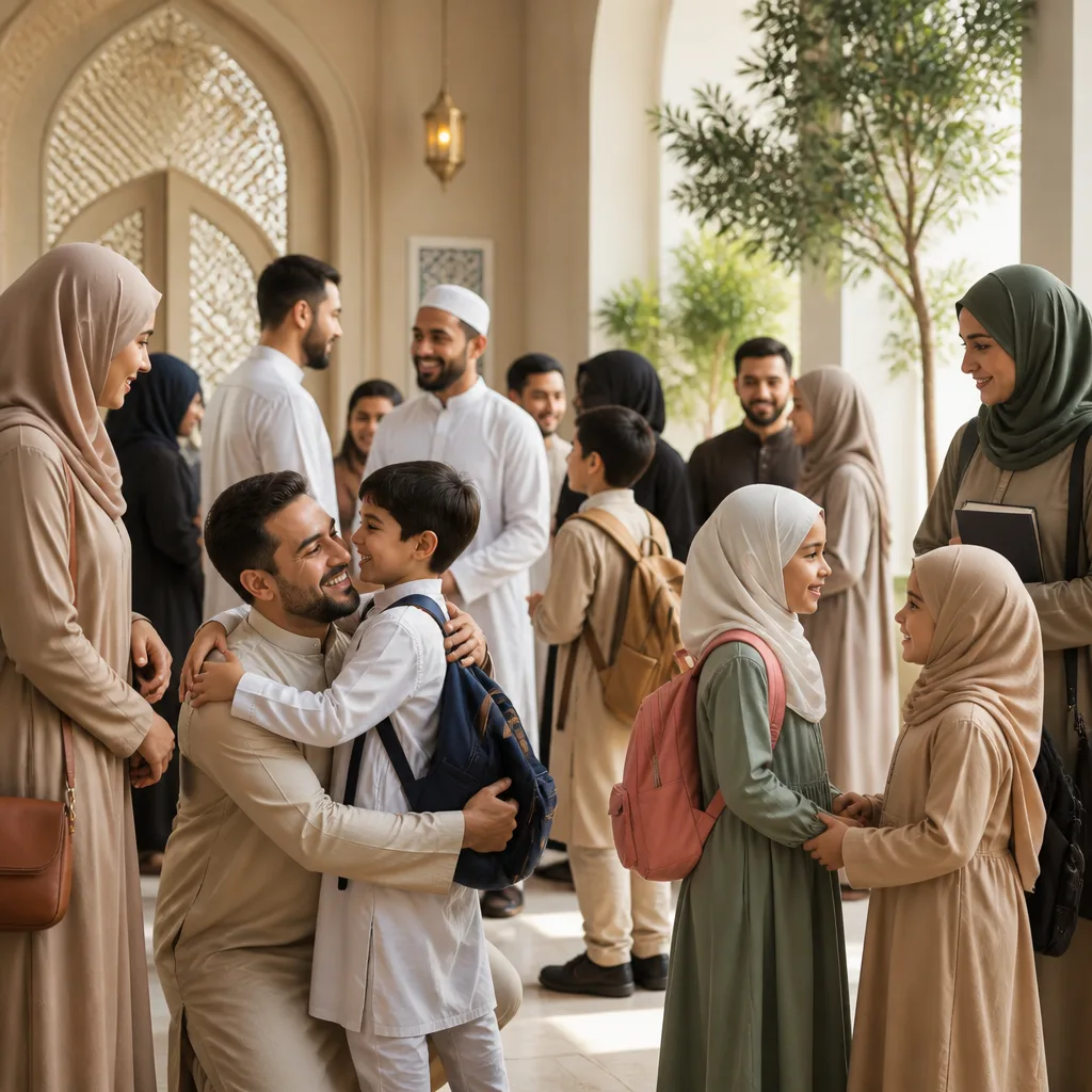 A peaceful community atmosphere showing belonging and family support after learning