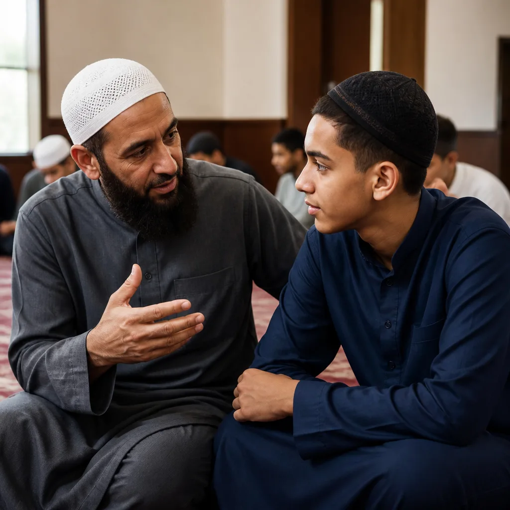 Mentor and teen in a thoughtful conversation in a community setting