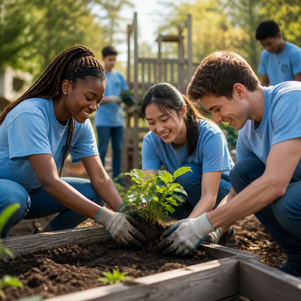 Youth volunteering together in a service activity