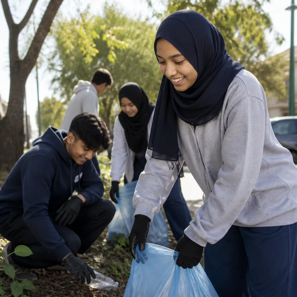 Muslim youth volunteering together in a service activity