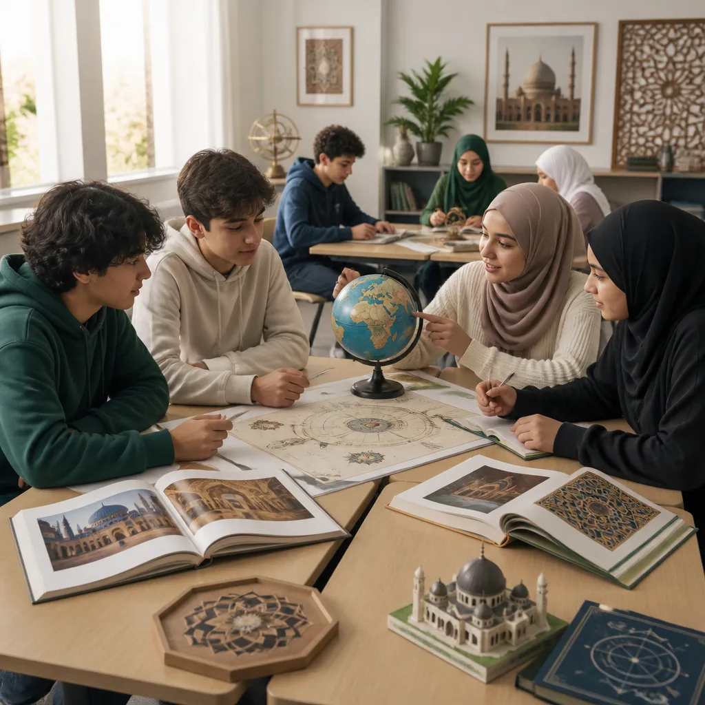 Teen students engaged in respectful Islamic learning and discussion