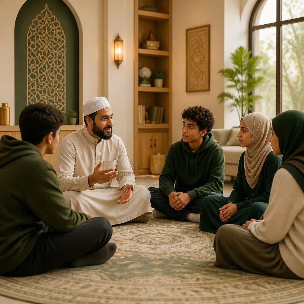 Mentor-guided youth circle in a calm community setting