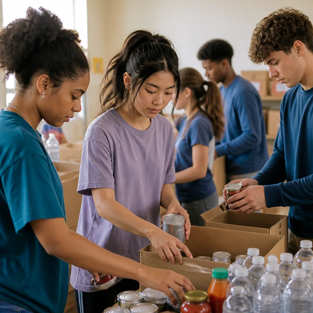 Youth collaborating in a community service activity for an upcoming event