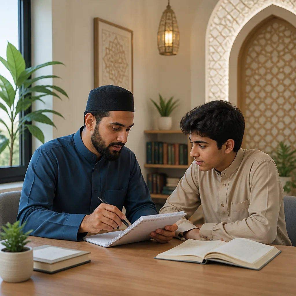 A mentor meeting with a middle school student in a focused, supportive environment