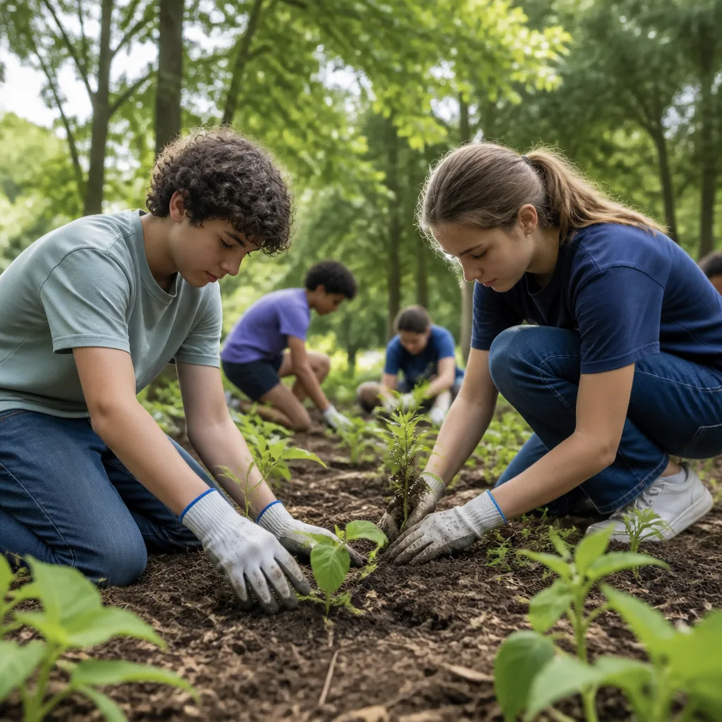 Youth participating in a community service activity