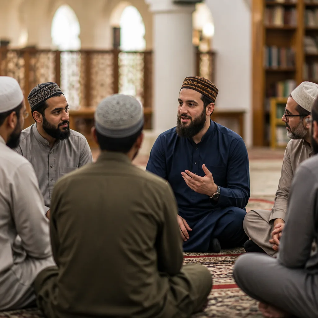 Brothers studying together in a calm community setting