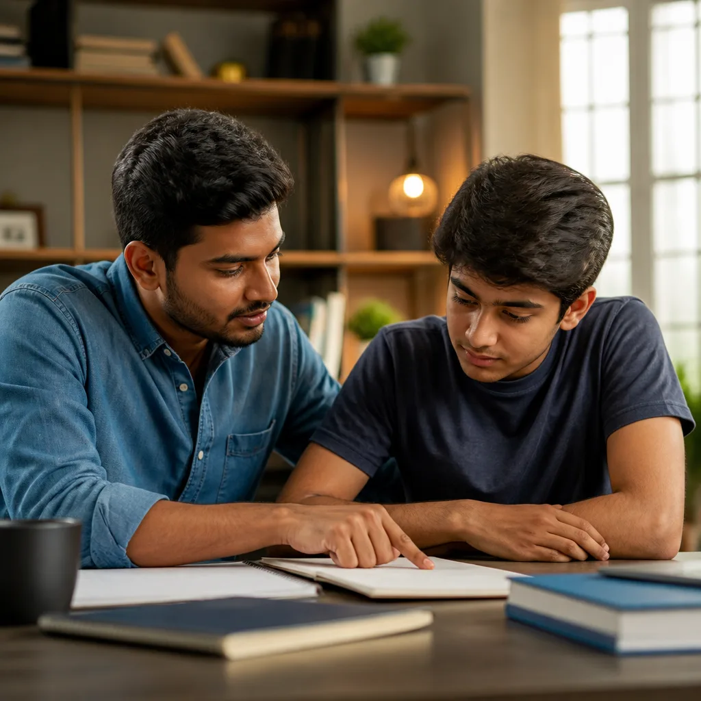 A mentor guiding a younger brother in study
